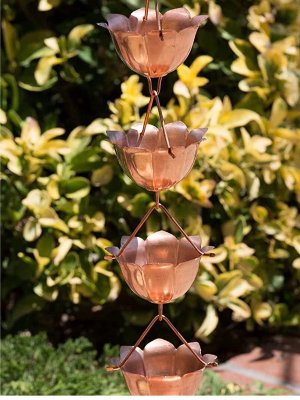 Copper Flower Rain Chain - 10 ft of Cups